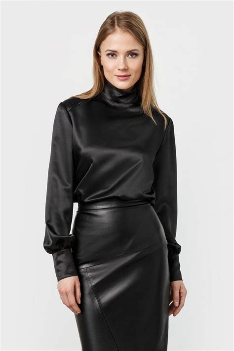 Maxgalaxyangel Black Silky Blouse With Leather Skirt Leather