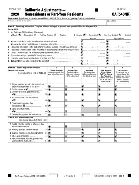 Ca Ftb 540nr Schedule Ca 2020 2022 Fill Out Tax Template Online Us