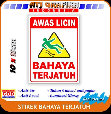 Sticker Awas Licin Stiker Bahaya Terjatuh Lantai Basah K3 Lazada