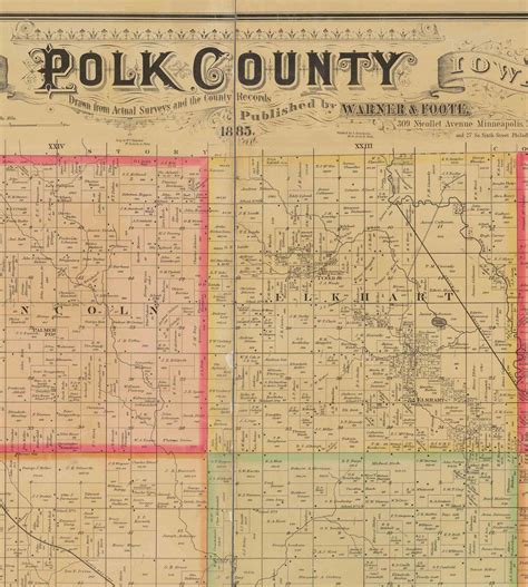 Polk County Iowa 1885 Old Wall Map With Landowner Names Farm Etsy