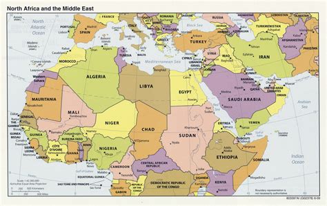 Mapa Político Grande Del Norte De África Y Oriente Medio Con Capitales