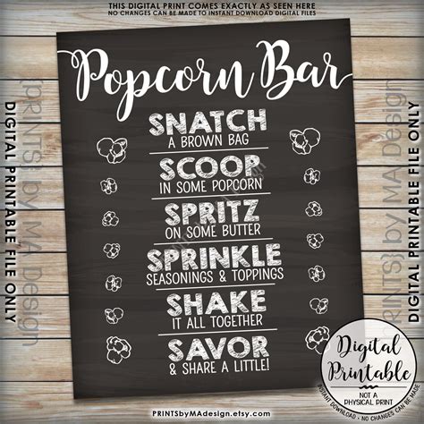 Popcorn Bar Sign Popcorn Toppings Popcorn Bar Directions Wedding