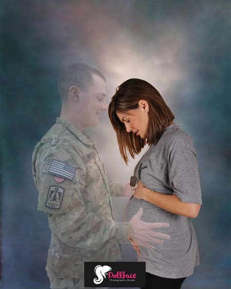 shot of husband superimposed to photo of the wife holding her belly as husband was overs