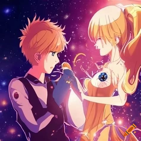 Anime Couple Fighting For Love In Space