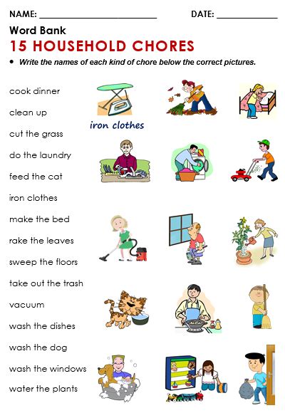 Household Chores Multiple Choice Interactive Worksheet