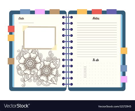 Flat Design Opened Notepad Sketchbook Diary Vector Image