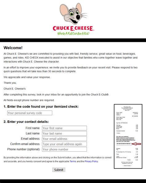 Feedback — Chuck E Cheese® Survey