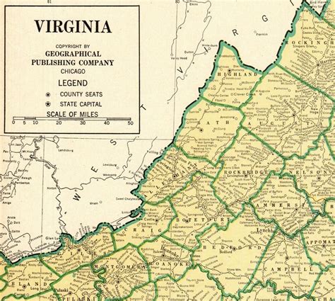 1940 Antique Virginia State Map Rare Size Original Map Of Virginia Wall