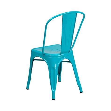 Commercial Grade Crystal Teal Blue Metal Indoor Outdoor Stackable Chair