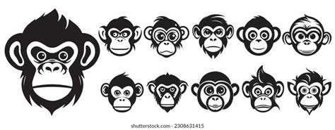 Monkey Heads Vector Illustration Silhouette Shapes Stock Vector