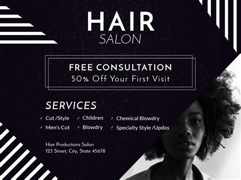 A Flyer For A Hair Salon With The Words Free Consultation Off Your First Visit