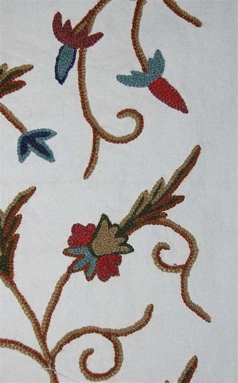 Cotton Crewel Embroidered Fabric Jacobean Multicolor Tml331