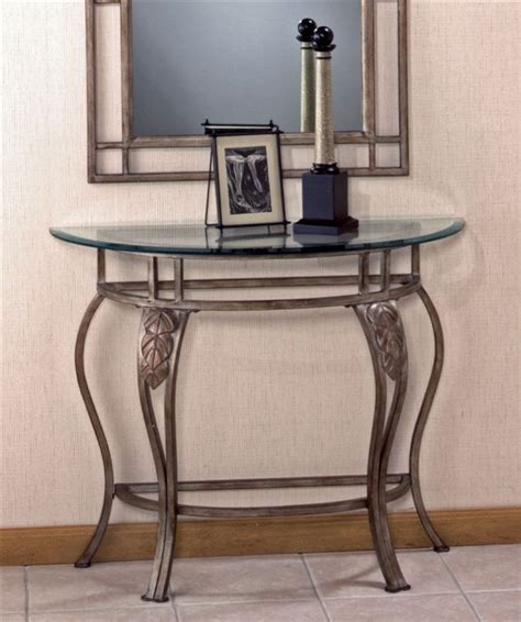 Hillsdale Wrought Iron Console Table W Demilune Glass Top Mirrored Console Table Wrought