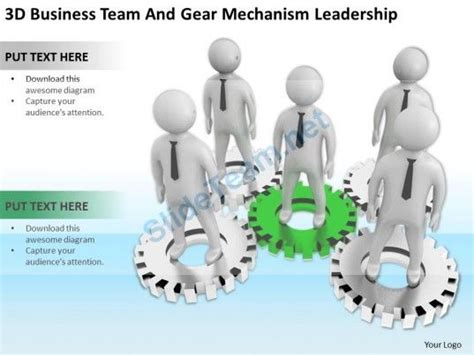 3d Business Team And Gear Mechanism Leadership Ppt Graphics Icons