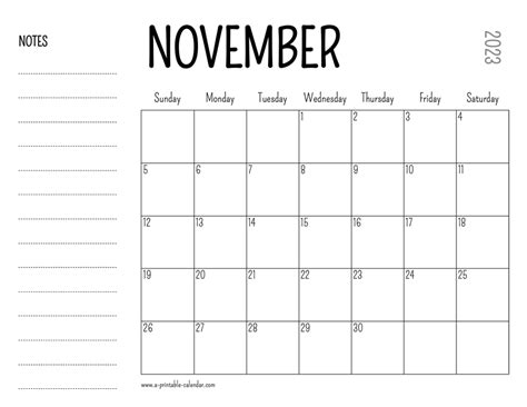 November 2023 Printable Calendar A Printable Calendar