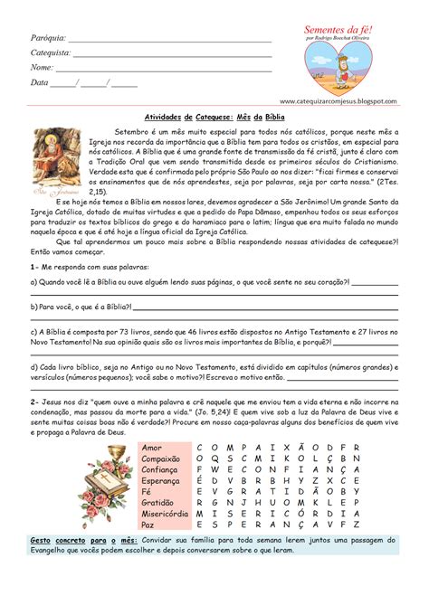 Atividades Sobre A Bíblia Para Catequese