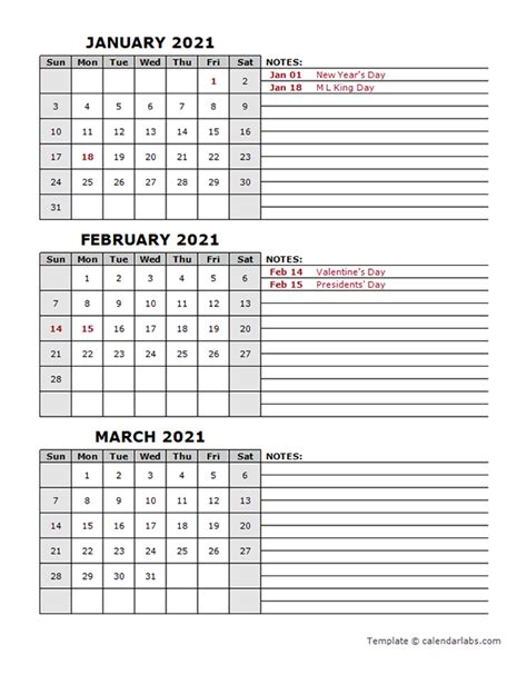 2021 Quarterly Calendar With Holidays Free Printable Templates