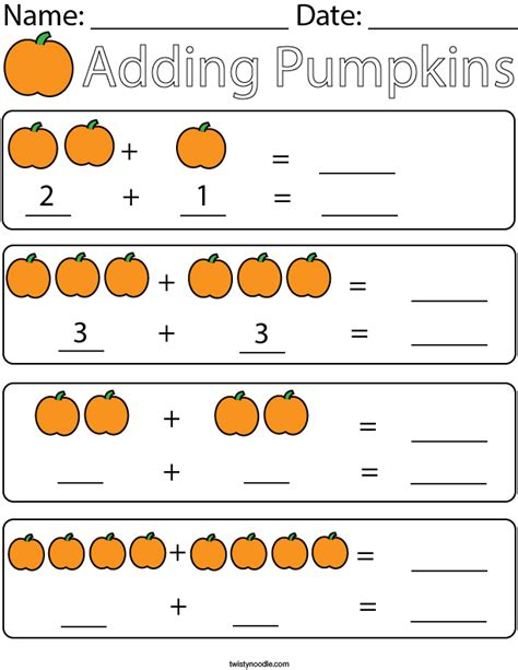 Adding Pumpkins Math Worksheet Twisty Noodle