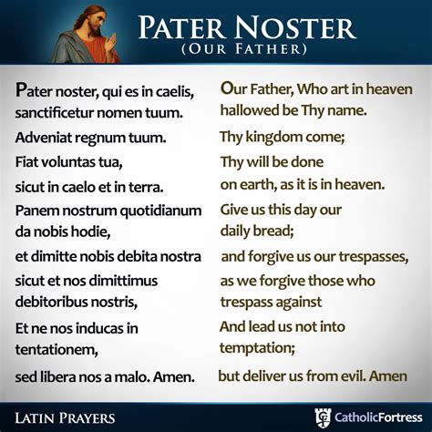 The lord's prayer, pater noster or our father is a christian prayer, commonly used in worship. Latin Prayers 101: Our Lords Prayer - Catholic Fortress ...