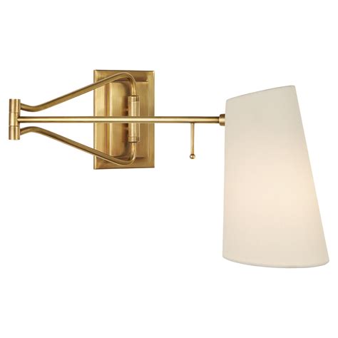 Keil Swing Arm Wall Light In Hand Rubbed Antique Brass With Linen Shade