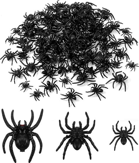 120 Pieces 3 Size Black Fake Spiders Realistic Plastic Spider Halloween