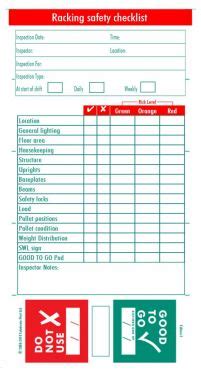 Racking Inspection Tagging Check Book Self Duplicating Sheets SSP Direct
