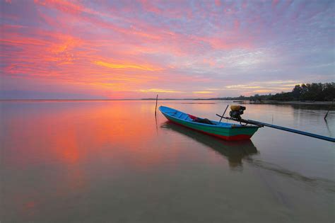 Beach Boat Clouds Dawn Dusk Nature Ocean Reflection Sea Seashore Sky Sunset Water