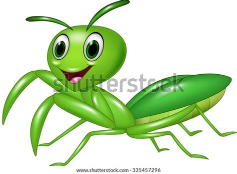 Cartoon Funny Praying Mantis Grasshopper Isolated Stock Vector Royalty