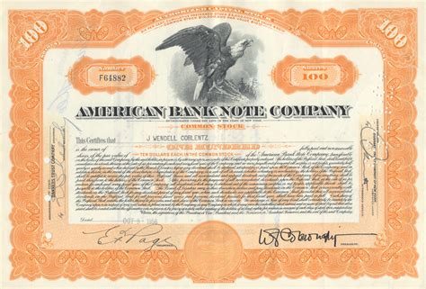 American Bank Note Company Stock Certificate Ghosts Of Wall Street