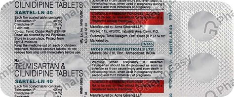 Sartel Ln 40mg Strip Of 10 Tablets Uses Side Effects Price And Dosage