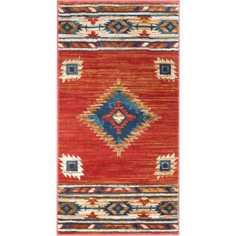 Well Woven Tulsa Lea Traditional Vintage Southwestern Tribal Crimson 2