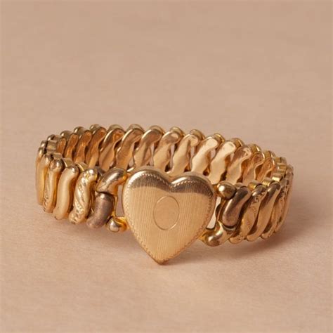 Vintage Gold Filled Heart Expansion Bracelet Stretch Sweetheart Jewelry