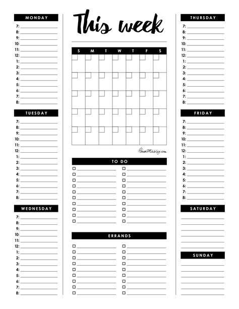 Monthly Planner Example Calendar Printable