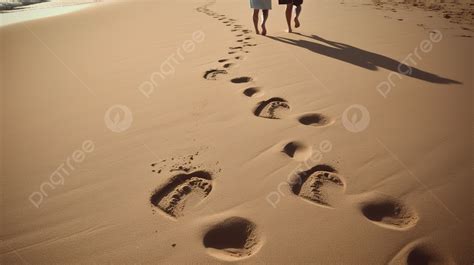The Footsteps Of A Couple Walking On The Beach Background Picture In
