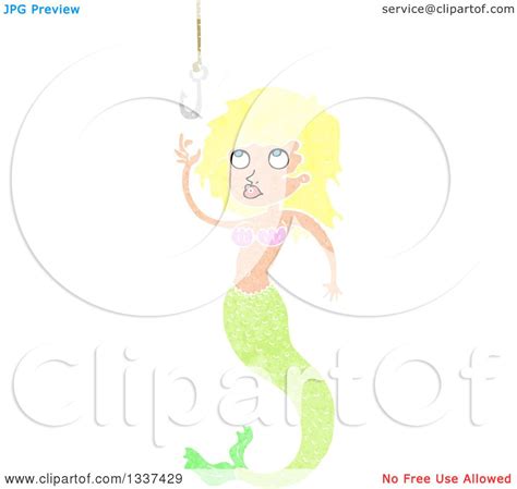 Clipart Of A Textured Blond White Mermaid Reaching For A Hook Royalty