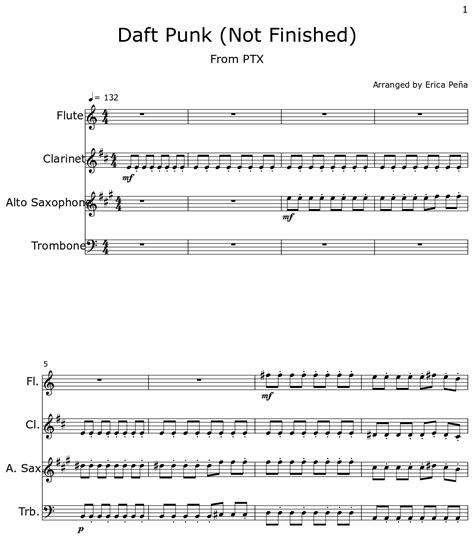 Daft Punk Not Finished Sheet Music For Flute Clarinet Alto Saxophone Trombone