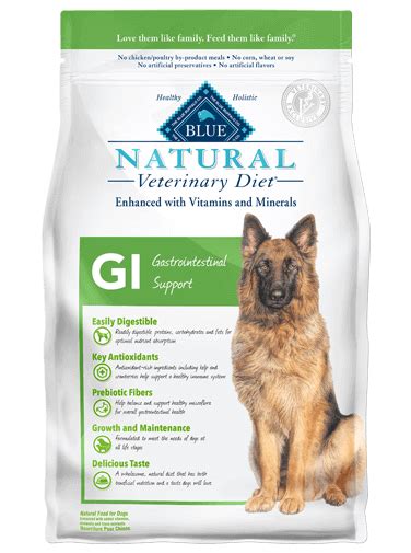 Diet dog foods are formulated to meet all of your pet's dietary needs without causing weight gain. Gastrointestinal Dog Food - BLUE Natural Veterinary Diet ...