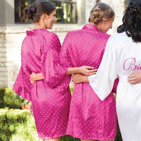 Bridesmaid Hot Pink Polka Dot Satin Kimono Robe Gift Boxed Satin