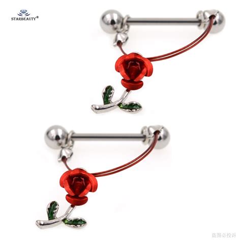 Starbeauty 2pcslot Romantic Red Rose Nipple Ring Helix Piercing Nipple