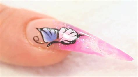 One Stroke Butterflies On Marbleized Acrylic Nail Design Tutorial Video