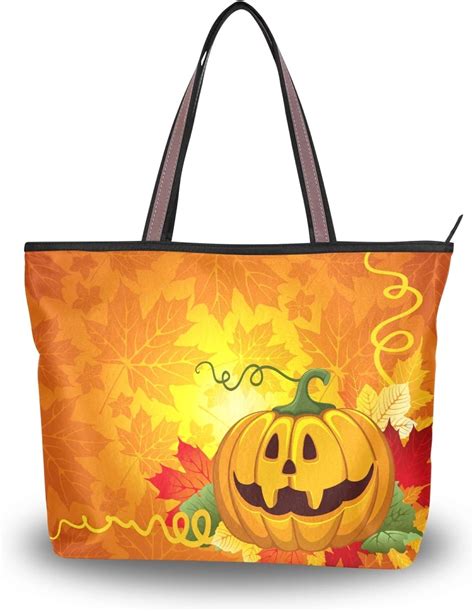 Halloween Pumpkin Autumn Leaves Tote Bag For Women Girls Ladies Student
