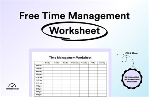 Free Time Management Worksheet For Students And Workers