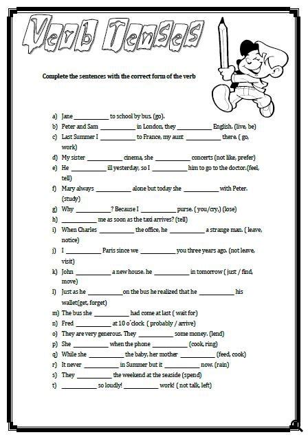 Tenses Worksheets For Grade 6