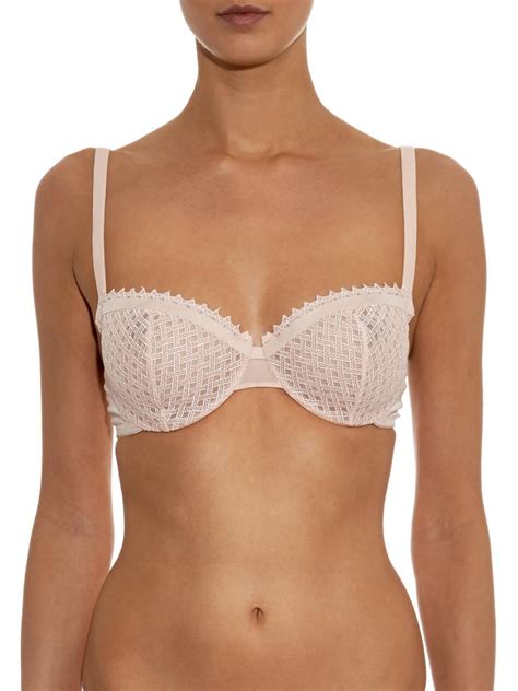 Lyst La Perla Greta Lattice Lace Balconette Bra In Pink