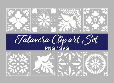Mexican Talavera Clipart Set 8 Beautiful Mosaic Designs In Hight