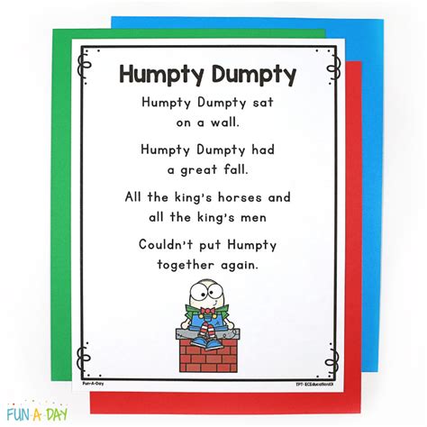 Humpty Dumpty Printable Poem And Sequencing Cards Flexiplan Online