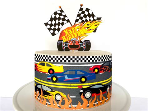 Race Cars Edible Cake Wrap Or Race Car Fire Birthday Topper Etsy