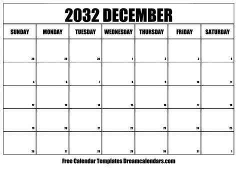 December 2032 Calendar Free Blank Printable With Holidays