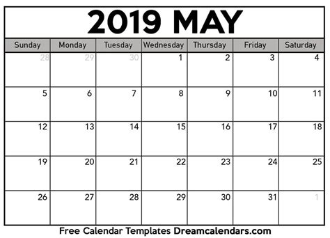Teach your children the days of the week with these flashcards! Printable May 2019 Calendar