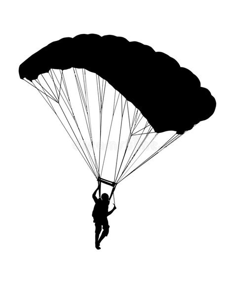 Side Profile Silhouette Of Sky Diver With Open Parachute Stock Vector